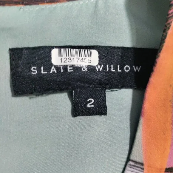 Slate & Willow Geometric Tiered Boho Whimsy Retro A-Line Dress Sage Green US 2 - Picture 12 of 16